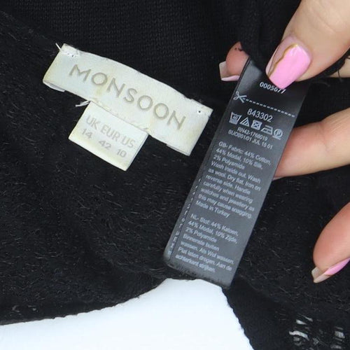 Monsoon Women Black Size 14 Lace Panel 3/4 Sleeve Shift Dress