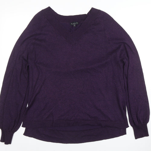 F&F Women’s Purple V-Neck Long Sleeve Acrylic Knit Jumper Size 16