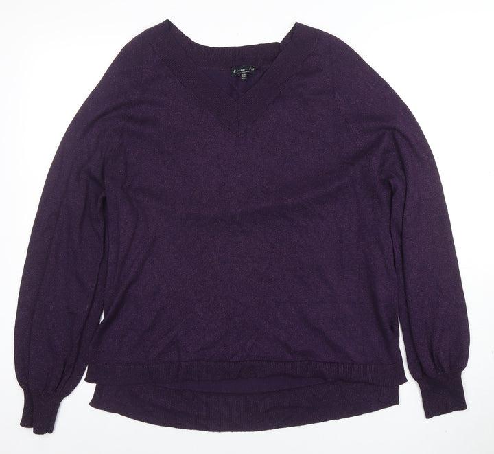 F&F Women’s Purple V-Neck Long Sleeve Acrylic Knit Jumper Size 16