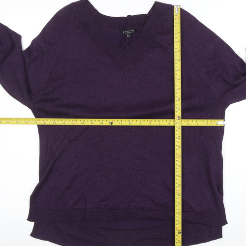 F&F Women’s Purple V-Neck Long Sleeve Acrylic Knit Jumper Size 16