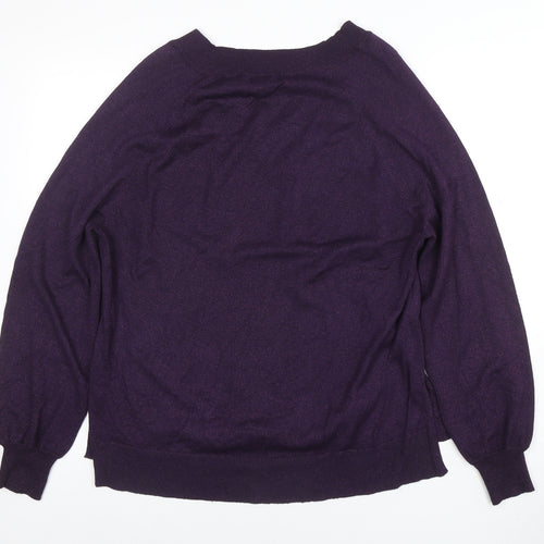 F&F Women’s Purple V-Neck Long Sleeve Acrylic Knit Jumper Size 16