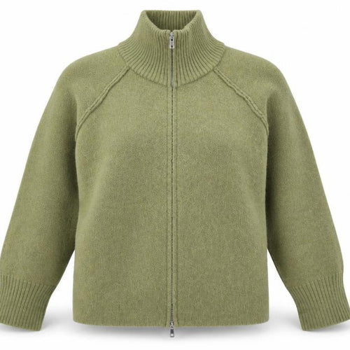 Dazy Less Women’s Green Full Zip Wool Blend Mock Neck Jumper Size S