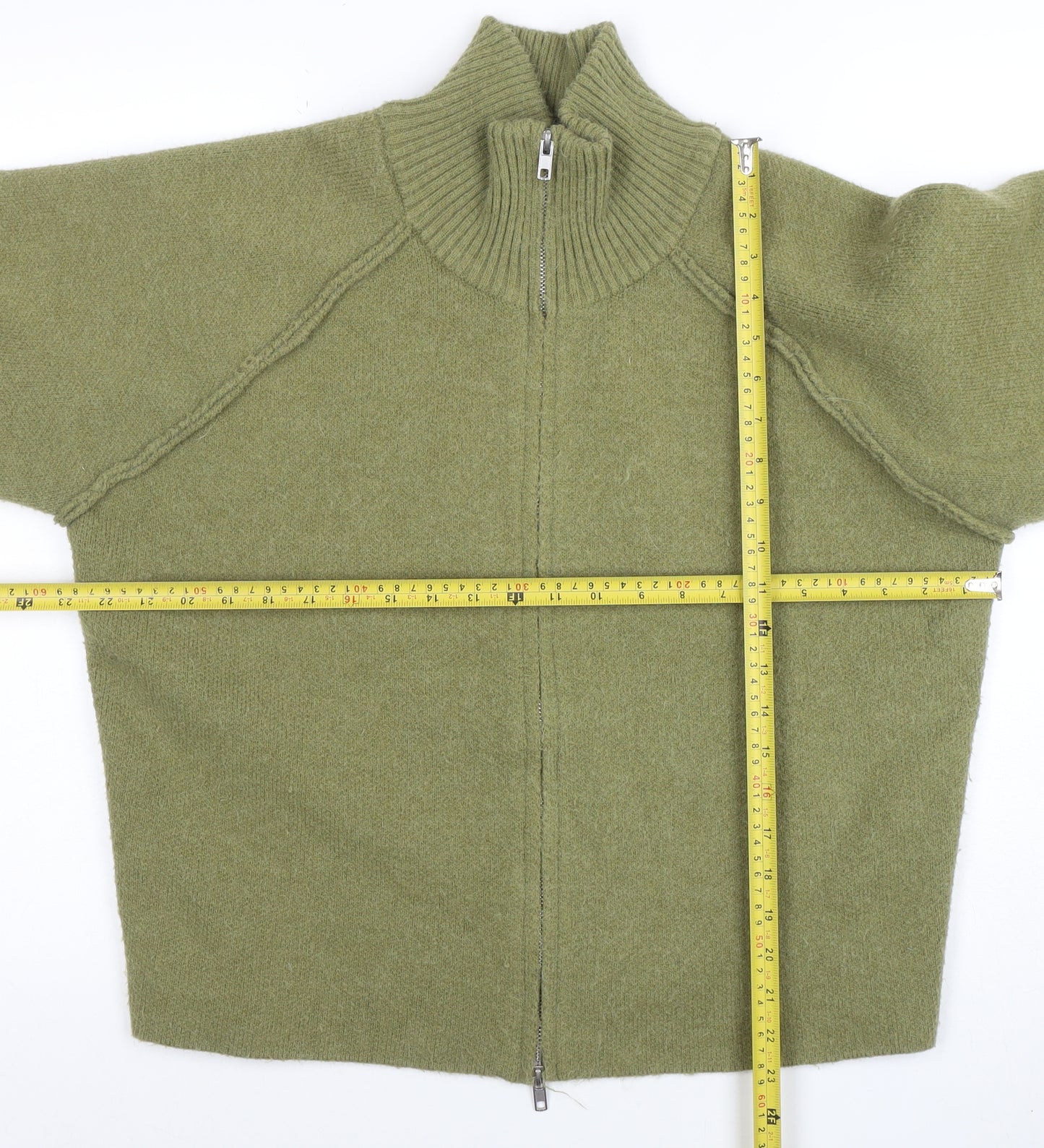 Dazy Less Women’s Green Full Zip Wool Blend Mock Neck Jumper Size S