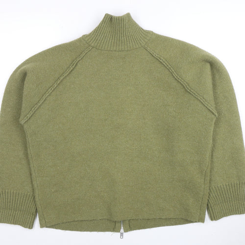 Dazy Less Women’s Green Full Zip Wool Blend Mock Neck Jumper Size S