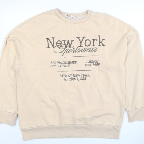 George Women Beige New York Print Pullover Sweatshirt M