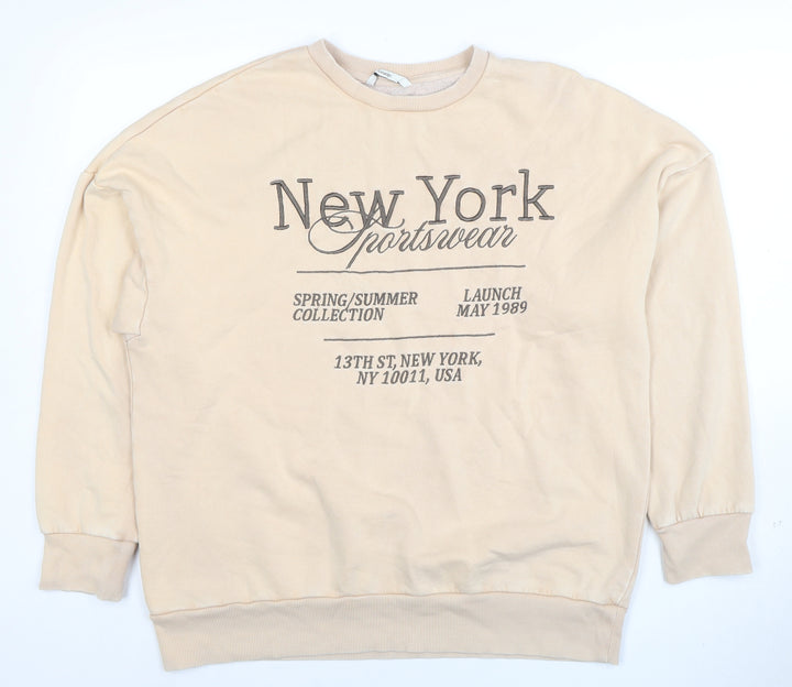 George Women Beige New York Print Pullover Sweatshirt M