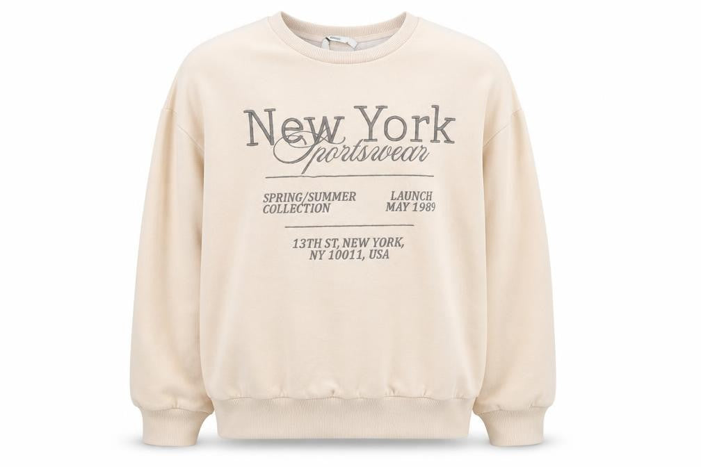 Front view of George Women Beige New York Print Pullover Sweatshirt M