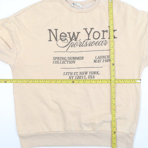 George Women Beige New York Print Pullover Sweatshirt M