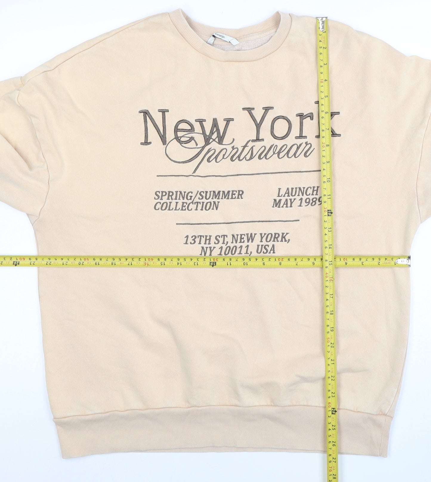 George Women Beige New York Print Pullover Sweatshirt M