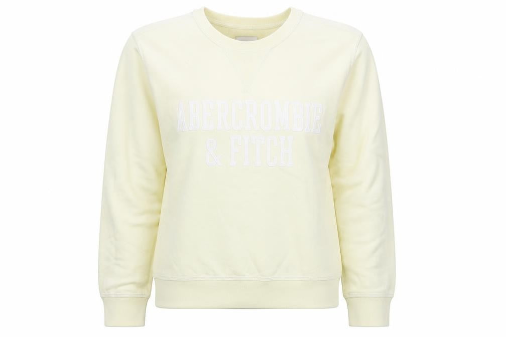 Abercrombie & Fitch Women's Beige Sweatshirt Small Cotton Blend Crew Neck
