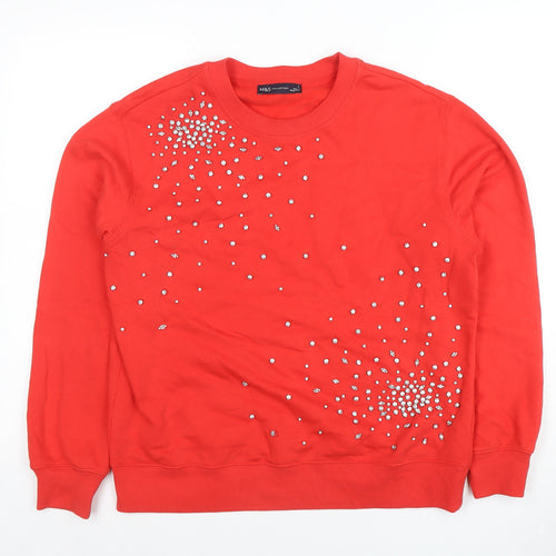 Marks and Spencer Womens Red Rhinestone Pullover Sweatshirt Size S