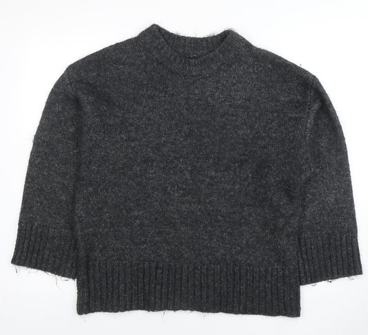 SOSO Womens Grey Wool Blend Crew Neck Pullover Jumper Size S