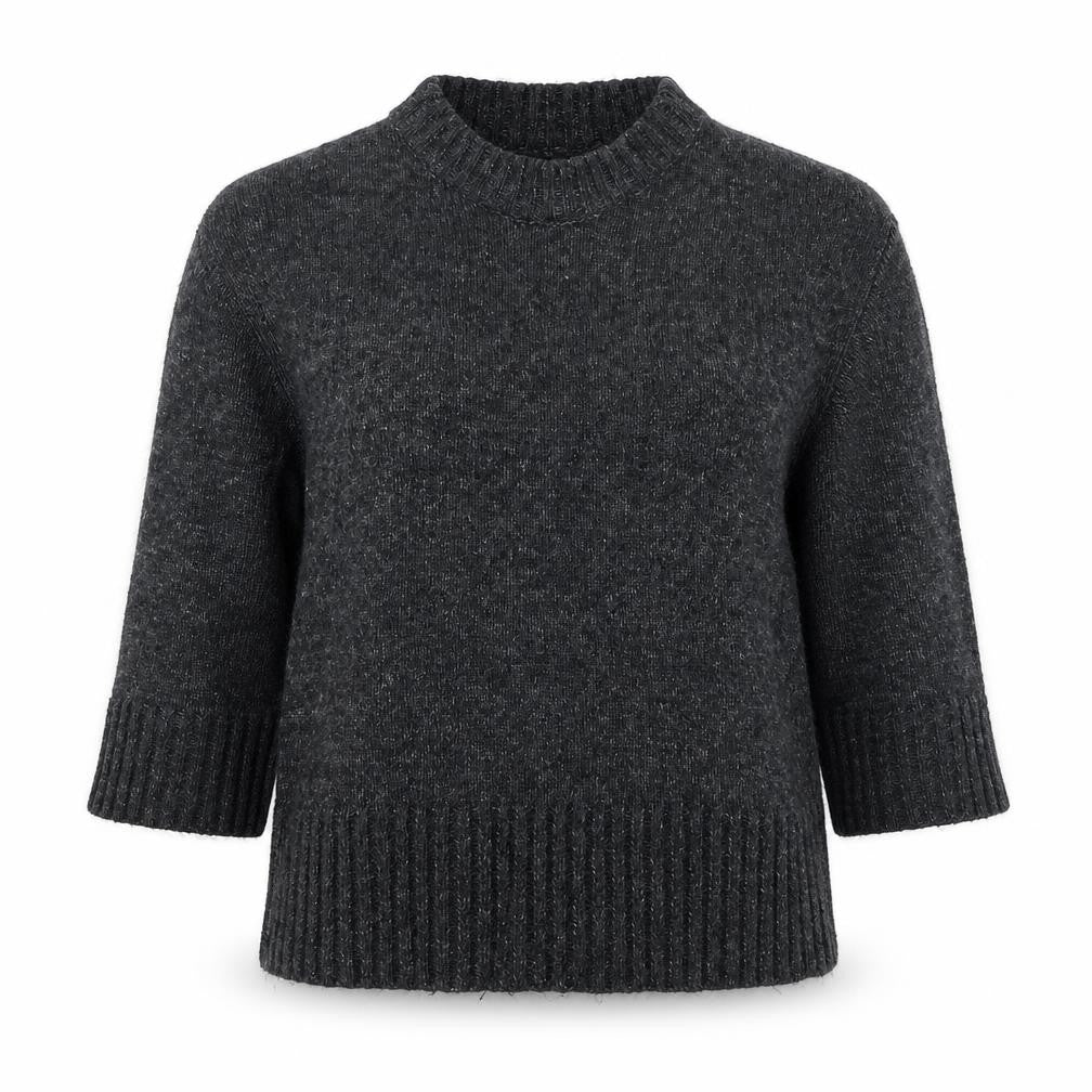 Front view of SOSO women’s grey wool blend crew neck jumper, size S