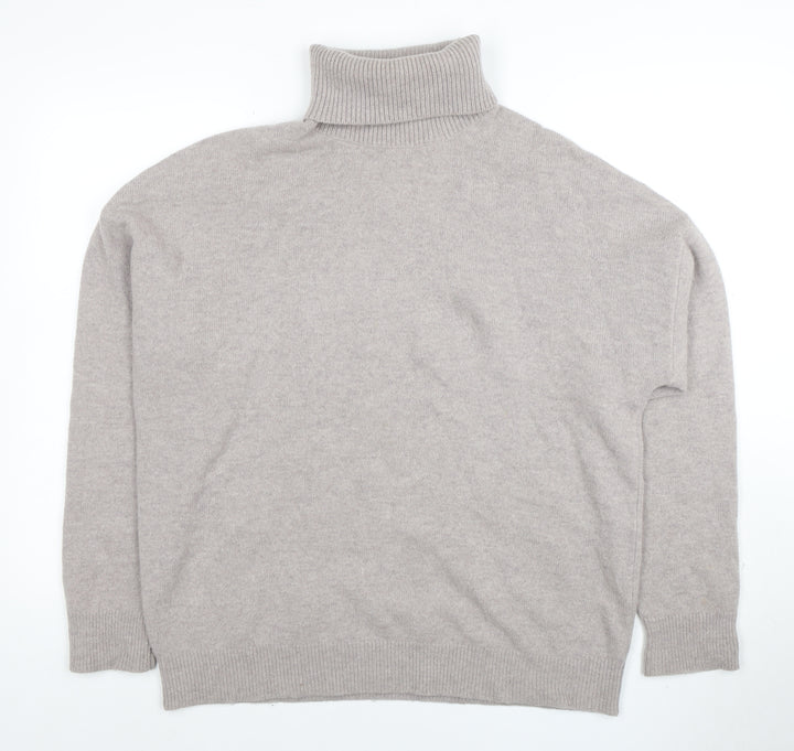 Reiss Women's Beige Roll Neck Merino Wool Jumper L