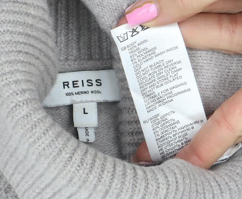 Reiss Women's Beige Roll Neck Merino Wool Jumper L