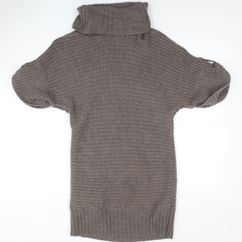 Marks and Spencer Women’s Brown Roll Neck Wool Blend Short Sleeve Jumper Size 12