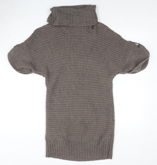 Marks and Spencer Women’s Brown Roll Neck Wool Blend Short Sleeve Jumper Size 12