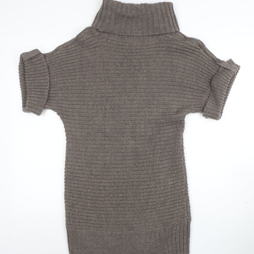 Marks and Spencer Women’s Brown Roll Neck Wool Blend Short Sleeve Jumper Size 12