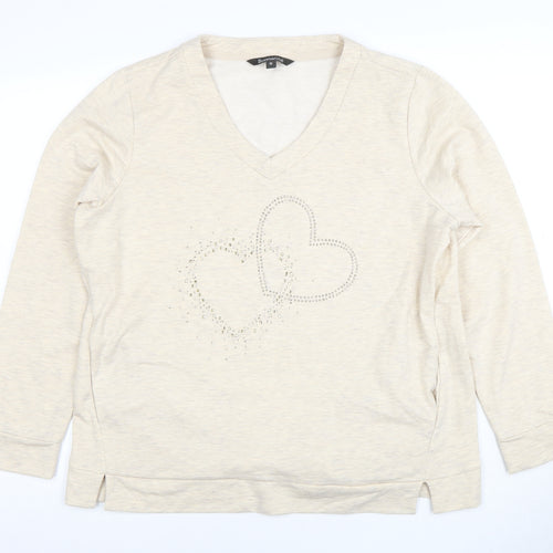 Bonmarche Women’s Beige Heart Studded V-Neck Pullover Sweatshirt Size 16