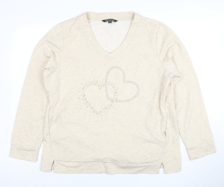 Bonmarche Women’s Beige Heart Studded V-Neck Pullover Sweatshirt Size 16