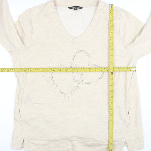 Bonmarche Women’s Beige Heart Studded V-Neck Pullover Sweatshirt Size 16