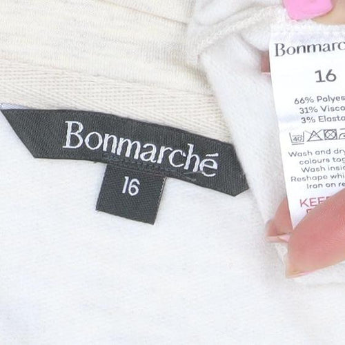 Bonmarche Women’s Beige Heart Studded V-Neck Pullover Sweatshirt Size 16