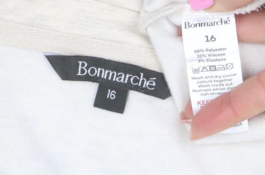 Bonmarche Women’s Beige Heart Studded V-Neck Pullover Sweatshirt Size 16