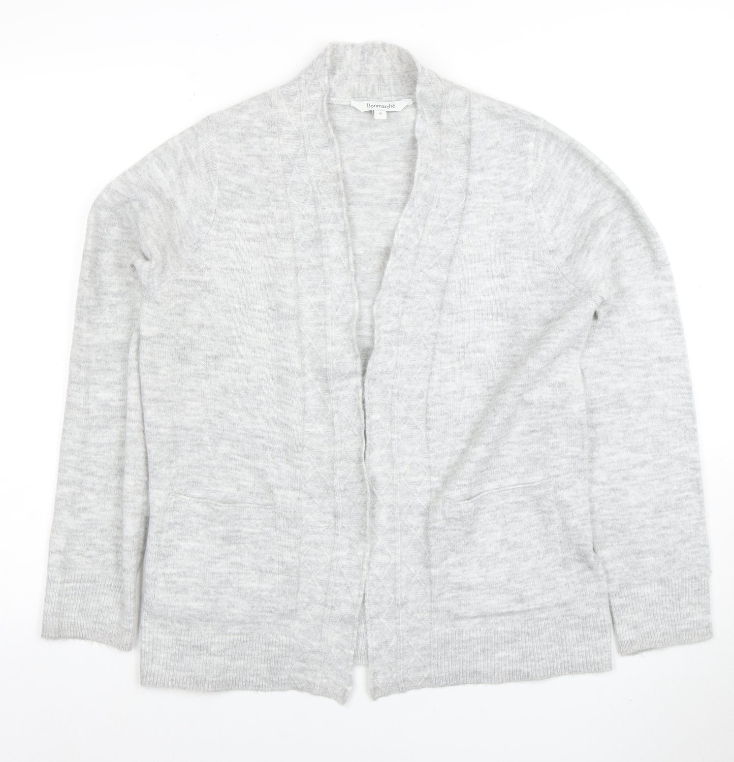 Bonmarché Women's Grey Cardigan Size 10 Knit Open Front Jumper