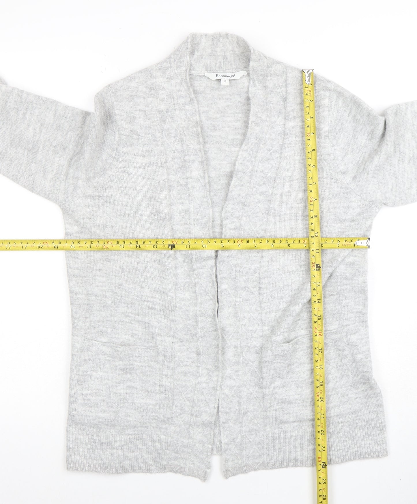 Bonmarché Women's Grey Cardigan Size 10 Knit Open Front Jumper