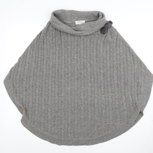 Cambridge Dry Goods Womens Grey Wool Cape Roll Neck Jumper S