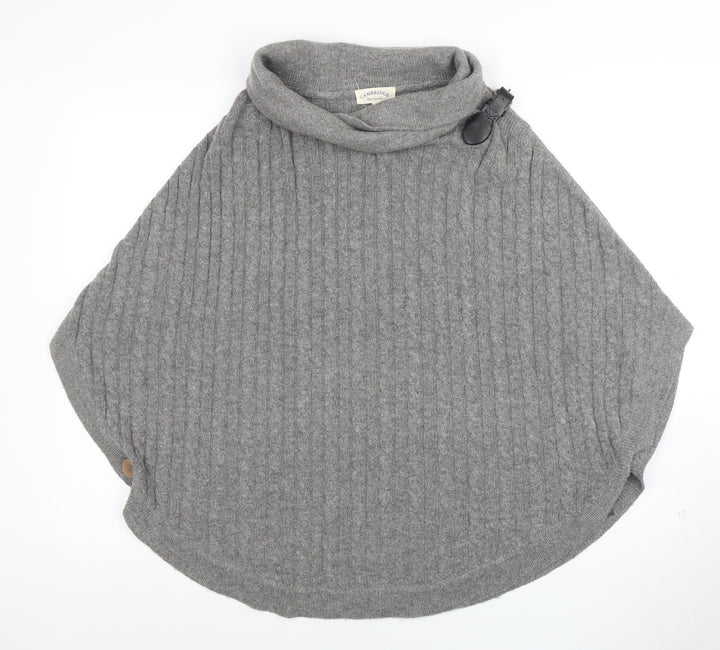 Cambridge Dry Goods Womens Grey Wool Cape Roll Neck Jumper S