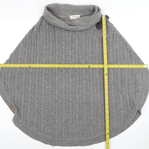 Cambridge Dry Goods Womens Grey Wool Cape Roll Neck Jumper S