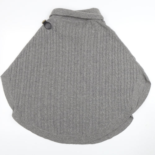 Cambridge Dry Goods Womens Grey Wool Cape Roll Neck Jumper S