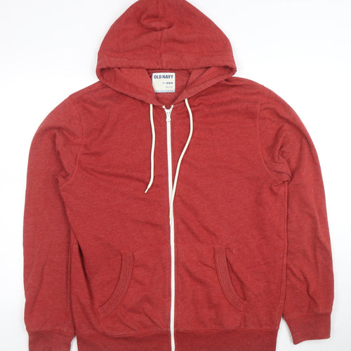 Old Navy Men's Red Full Zip Hoodie Size M Lightweight Cotton Blend