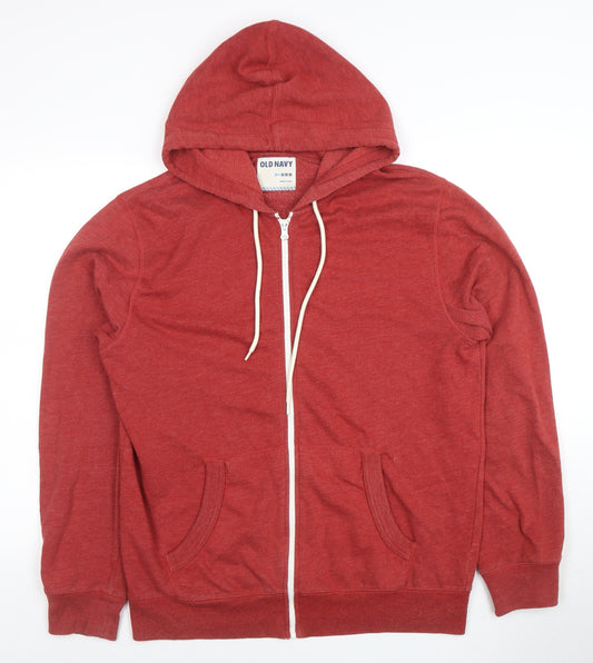 Old Navy Men's Red Full Zip Hoodie Size M Lightweight Cotton Blend