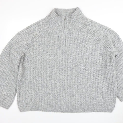 ASOS Women Grey Chunky Mock Neck 1/2 Zip Knit Jumper Size 18
