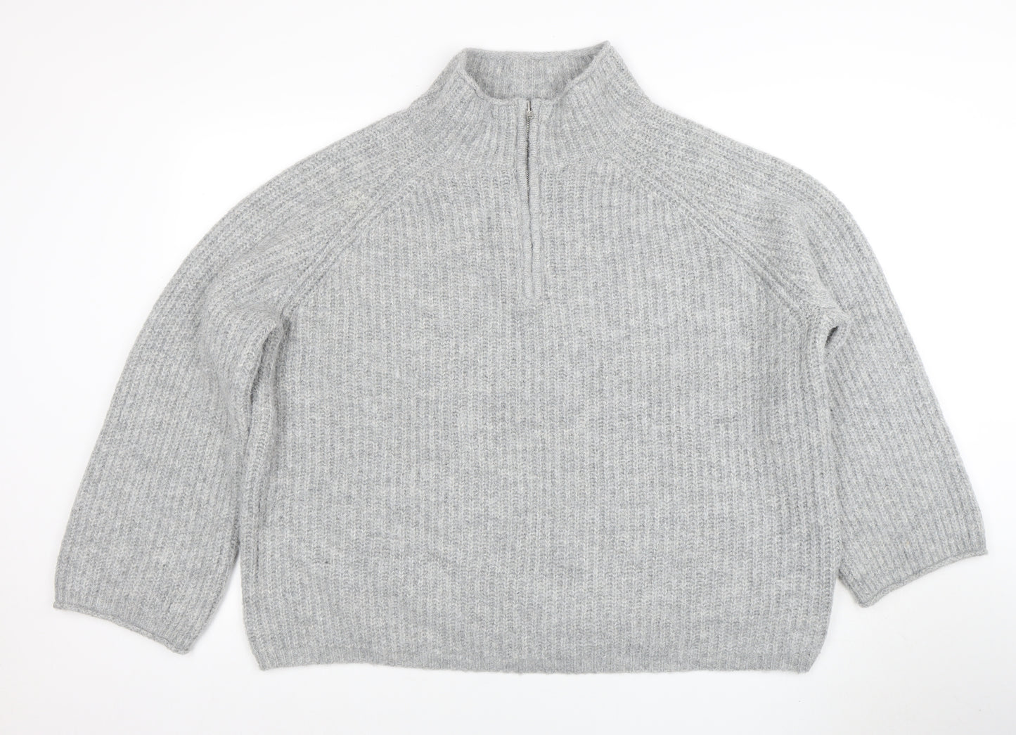 ASOS Women Grey Chunky Mock Neck 1/2 Zip Knit Jumper Size 18