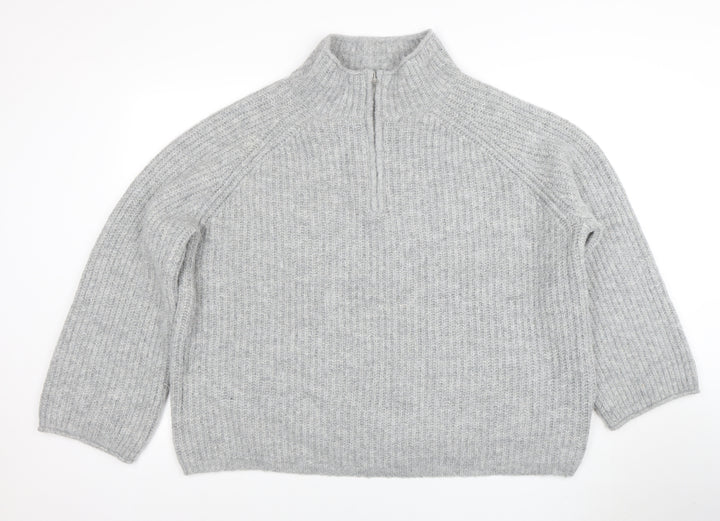 ASOS Women Grey Chunky Mock Neck 1/2 Zip Knit Jumper Size 18