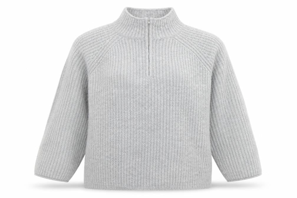 ASOS Women Grey Chunky Mock Neck 1/2 Zip Knit Jumper Size 18