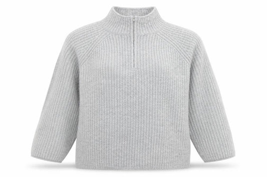 Front view of ASOS Women Grey Chunky Mock Neck 1/2 Zip Knit Jumper, size 18