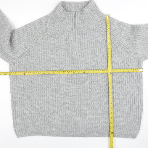 ASOS Women Grey Chunky Mock Neck 1/2 Zip Knit Jumper Size 18