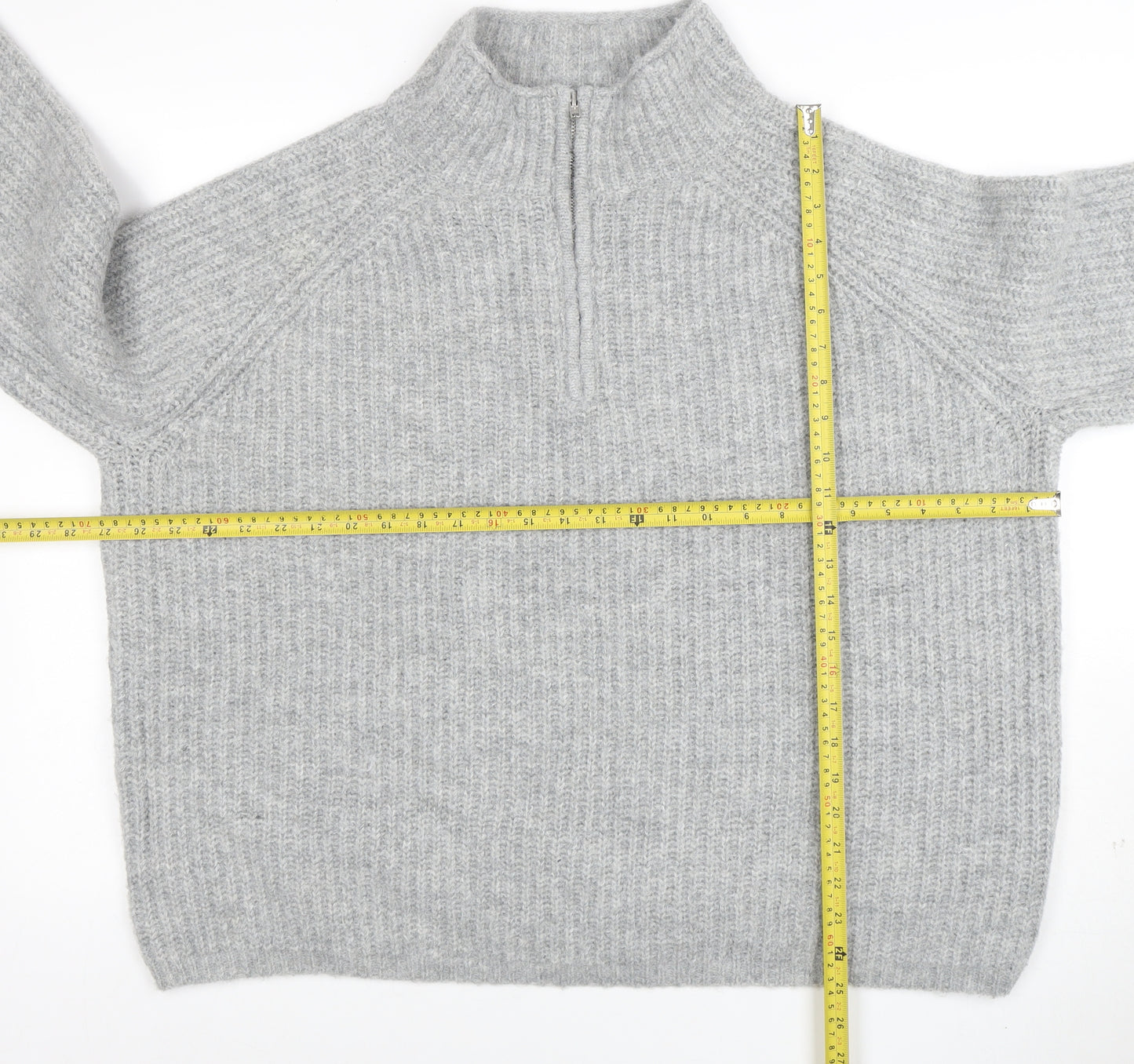 ASOS Women Grey Chunky Mock Neck 1/2 Zip Knit Jumper Size 18