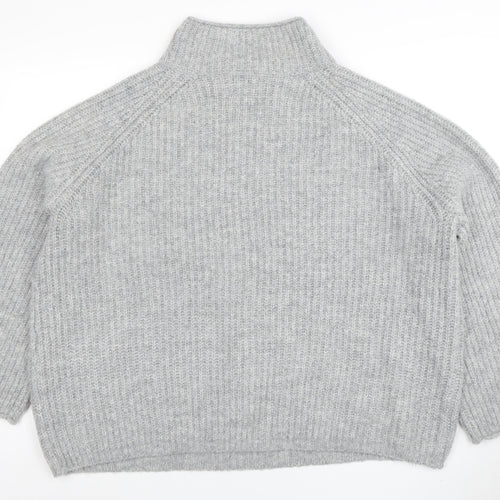 ASOS Women Grey Chunky Mock Neck 1/2 Zip Knit Jumper Size 18