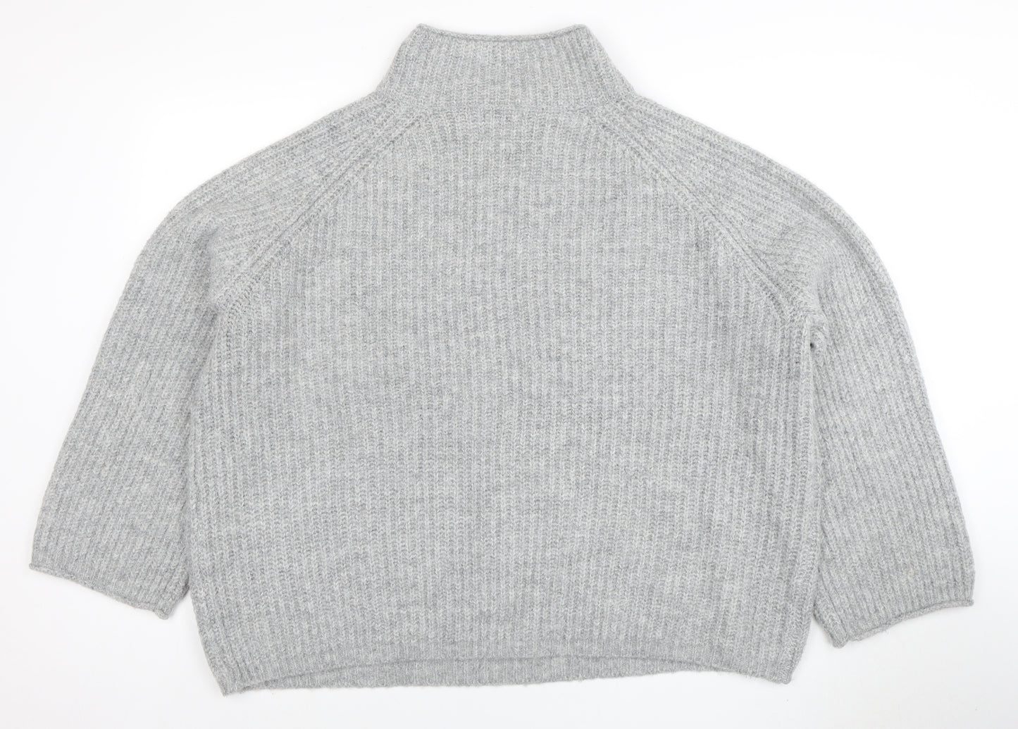 ASOS Women Grey Chunky Mock Neck 1/2 Zip Knit Jumper Size 18