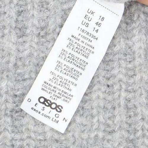 ASOS Women Grey Chunky Mock Neck 1/2 Zip Knit Jumper Size 18