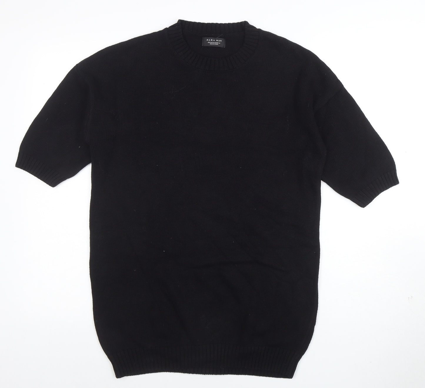 Zara Man Black Cotton Short Sleeve Crew Neck Jumper Size M