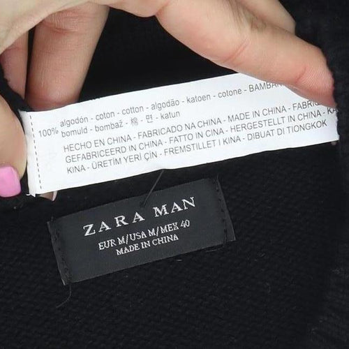 Zara Man Black Cotton Short Sleeve Crew Neck Jumper Size M