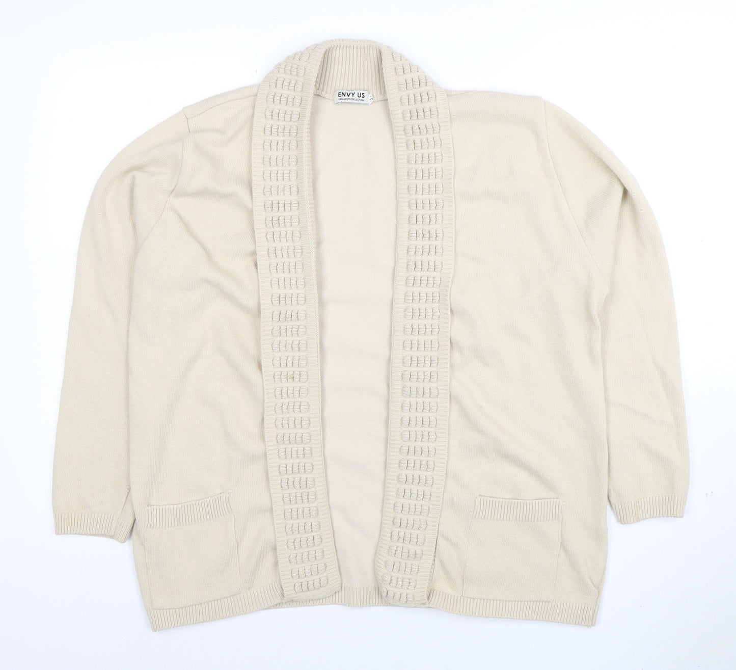 Envy Us Women Beige 2XL Open Front Cardigan Knit Jumper