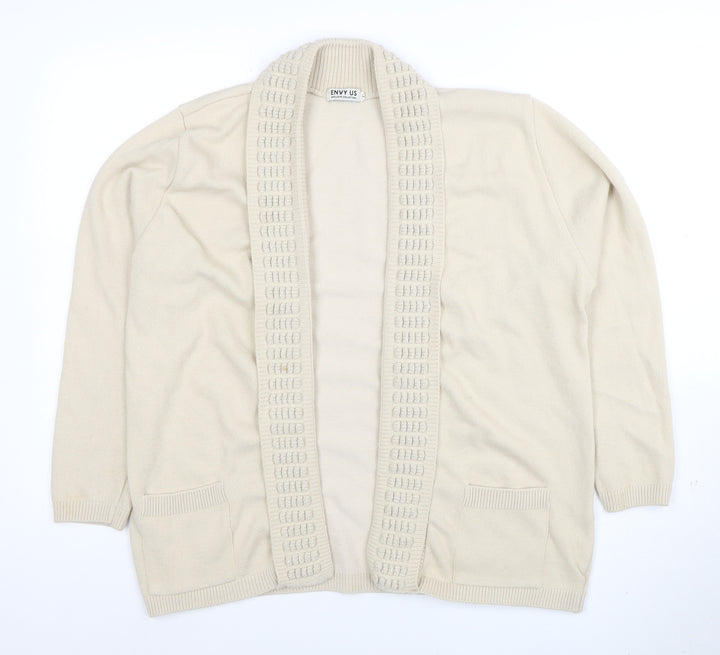 Envy Us Women Beige 2XL Open Front Cardigan Knit Jumper