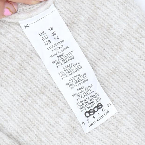 ASOS Women Beige Knitted Jumper Midi Dress Size 18 Long Sleeve